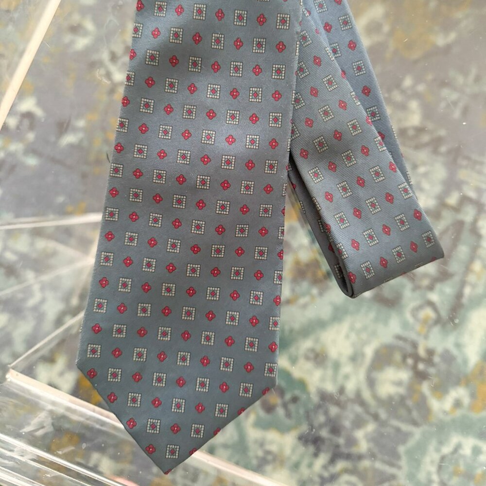 VINTAGE Lanvin Men's Necktie, 57" Long 3.5" Wide, Cadet Blue with Red, 100% Silk